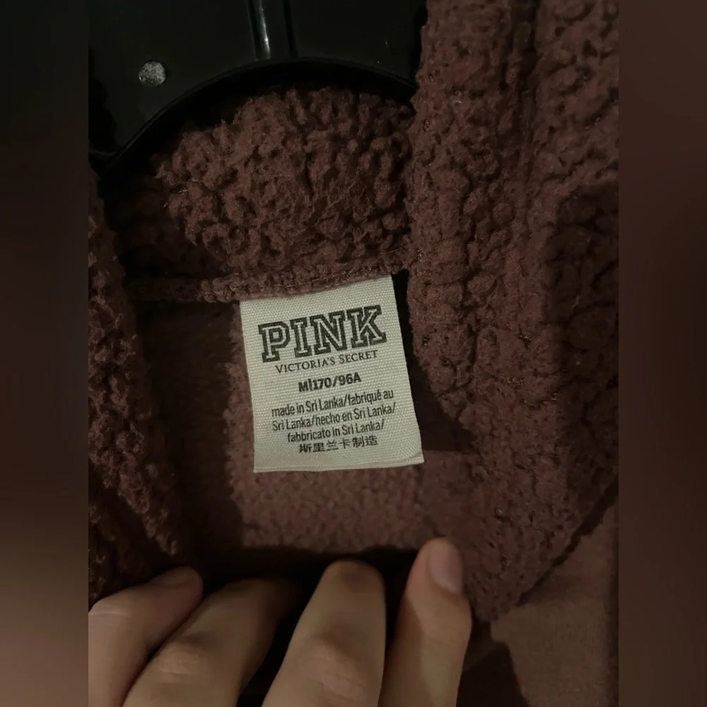 Victorias Secret Pink Medium Rose Pink Hoodie Sweatshirt Glitter Font Sherpa Top - Picture 16 of 16